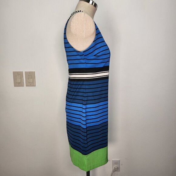 Pim + Larkin Sleeveless Sheath Dress M Blue Striped Back Zip Lined Office Bold - Picture 4 of 11